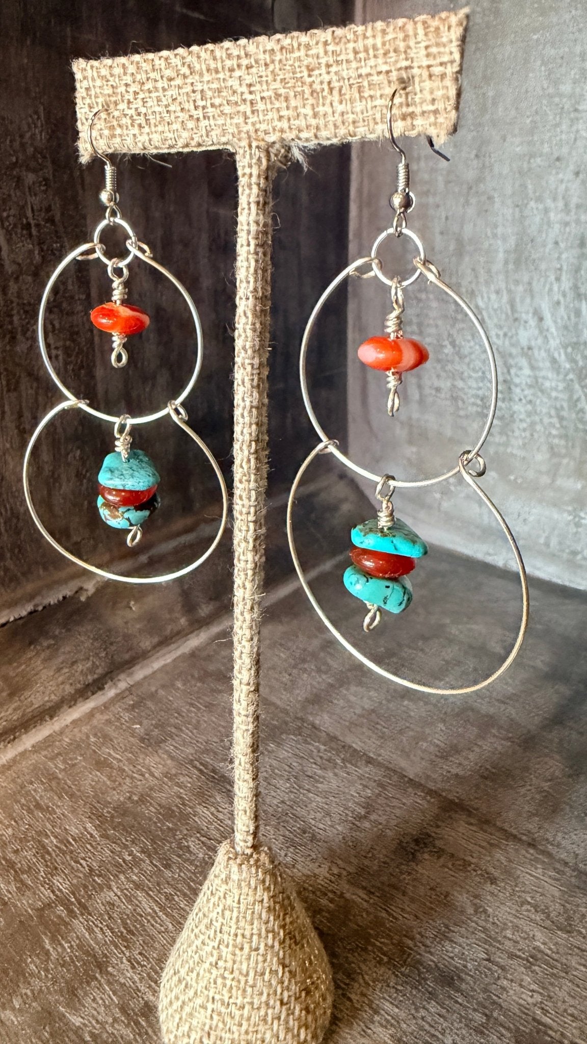 Turquosie and Red Agate Horizon Earrings by RJC - Rebecca James Clothing