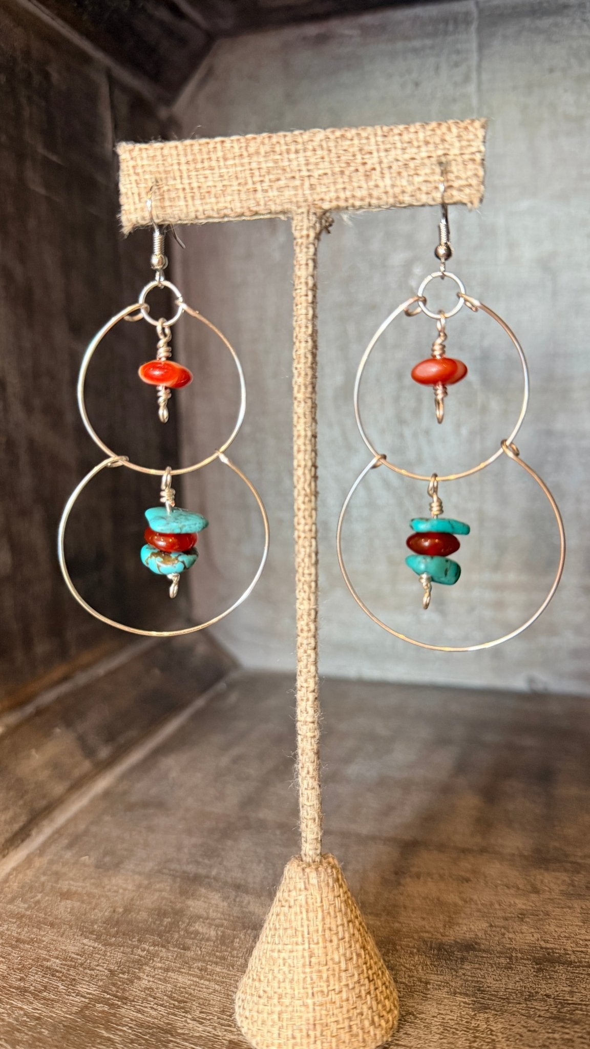 Turquosie and Red Agate Horizon Earrings by RJC - Rebecca James Clothing