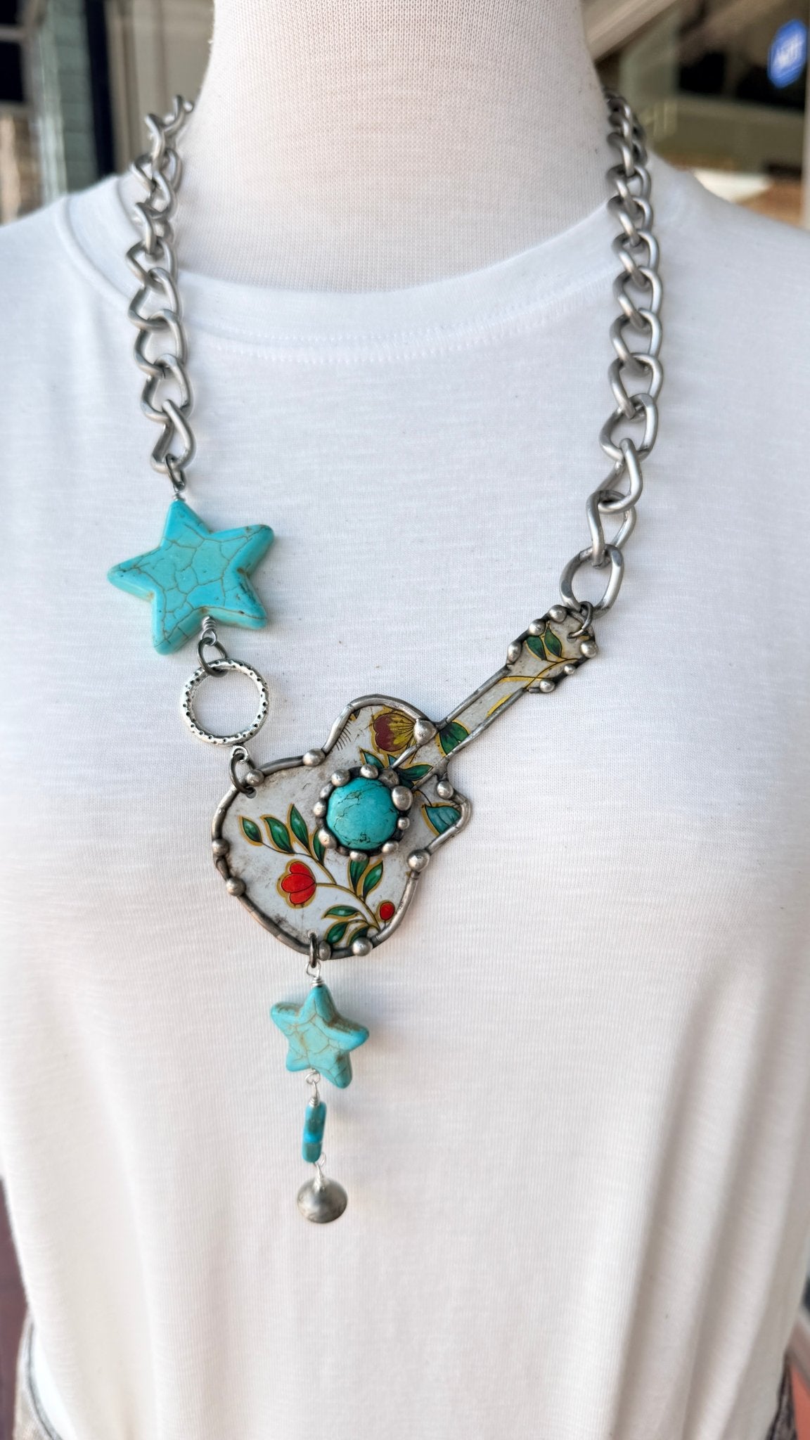 Vintage Tin Star Guitar Boho Necklace - Rebecca James Clothing
