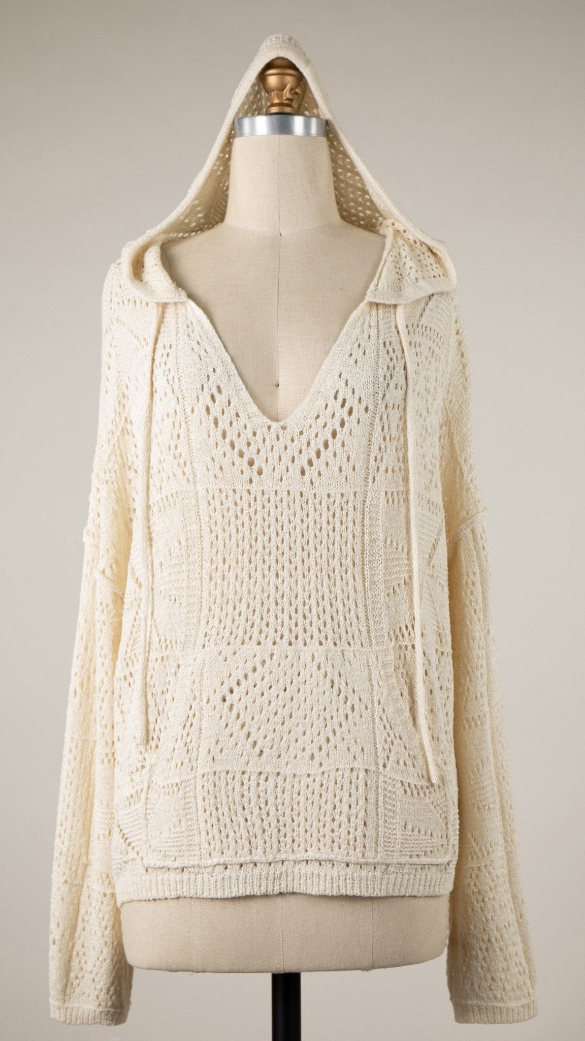 Walk in the Sand Open Weave Hooded Sweater - Rebecca James Clothing
