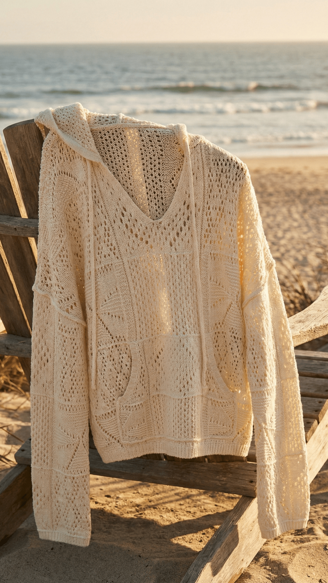 Walk in the Sand Open Weave Hooded Sweater - Rebecca James Clothing