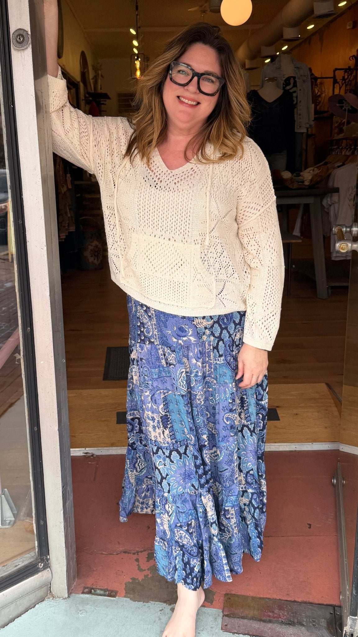 Walk in the Sand Open Weave Hooded Sweater - Rebecca James Clothing