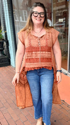 Wandering Soul Terracota Sheer Maxi Top - Rebecca James Clothing
