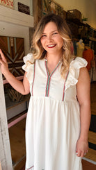 White Boho Maxi Dress with Embroidered Trim Detail - Rebecca James Clothing