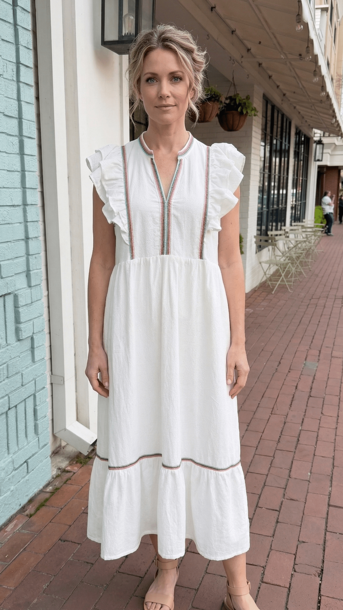 White Boho Maxi Dress with Embroidered Trim Detail - Rebecca James Clothing