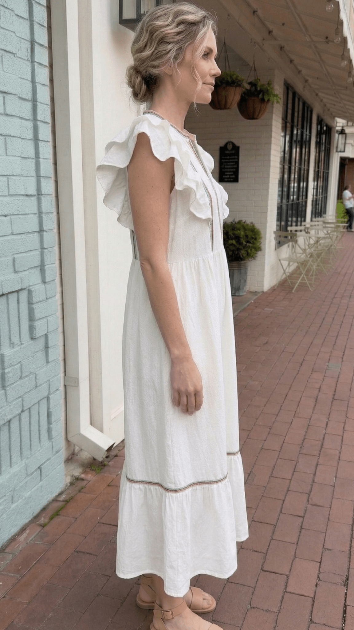 White Boho Maxi Dress with Embroidered Trim Detail - Rebecca James Clothing