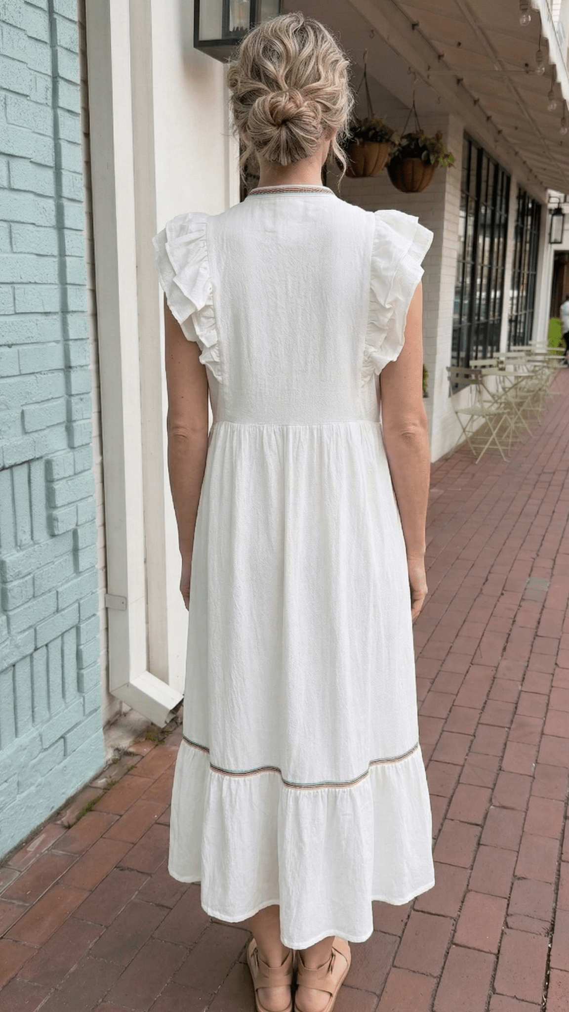White Boho Maxi Dress with Embroidered Trim Detail - Rebecca James Clothing