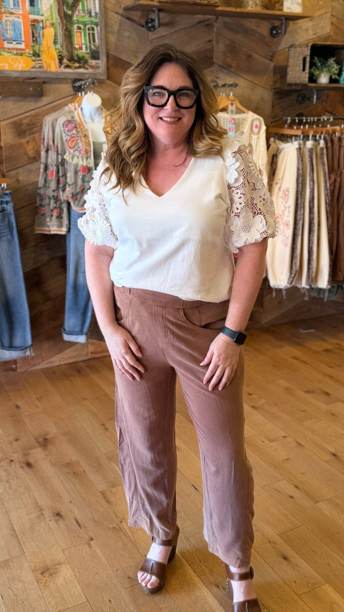 White Cotton Floral Puff Sleeve Top - Rebecca James Clothing