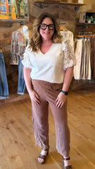 White Cotton Floral Puff Sleeve Top - Rebecca James Clothing