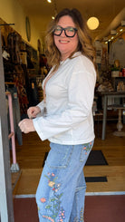 White Cotton Long Sleeve Top - Rebecca James Clothing