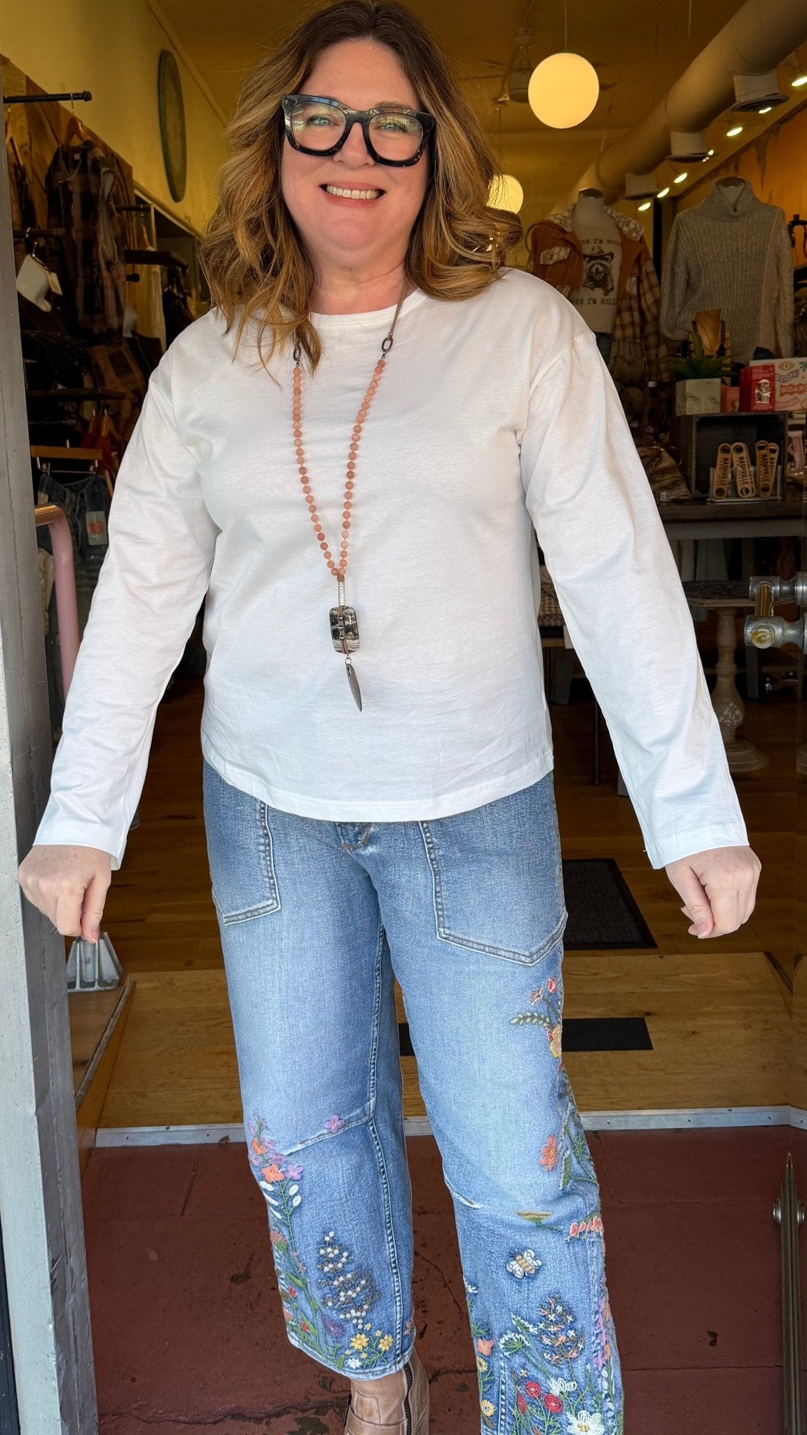 White Cotton Long Sleeve Top - Rebecca James Clothing
