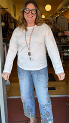 White Cotton Long Sleeve Top - Rebecca James Clothing