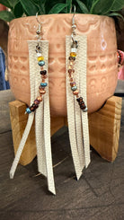 White Leather Fringe Sead Bead Earrings by RJC - Rebecca James Clothing