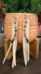 White Leather Fringe Sead Bead Earrings by RJC - Rebecca James Clothing