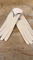 White Vegan Leather Shearling Zipper Gloves - Rebecca James Clothing