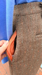 Wide Leg Brown Herringbone Pants - Rebecca James Clothing