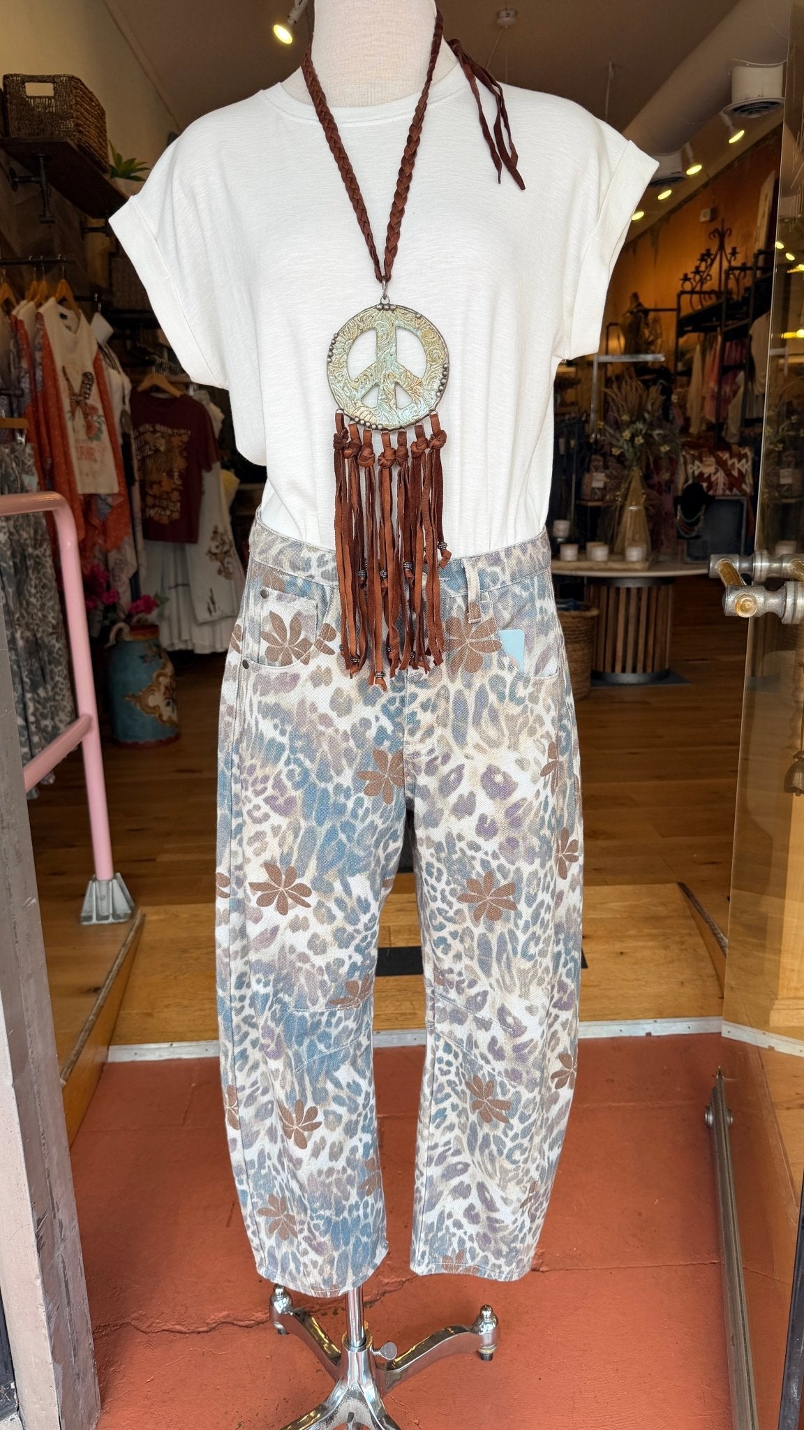 Wildflower Leopard Print Barrel Jeans - Rebecca James Clothing