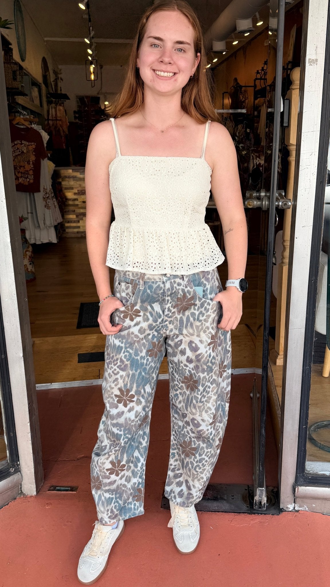 Wildflower Leopard Print Barrel Jeans - Rebecca James Clothing