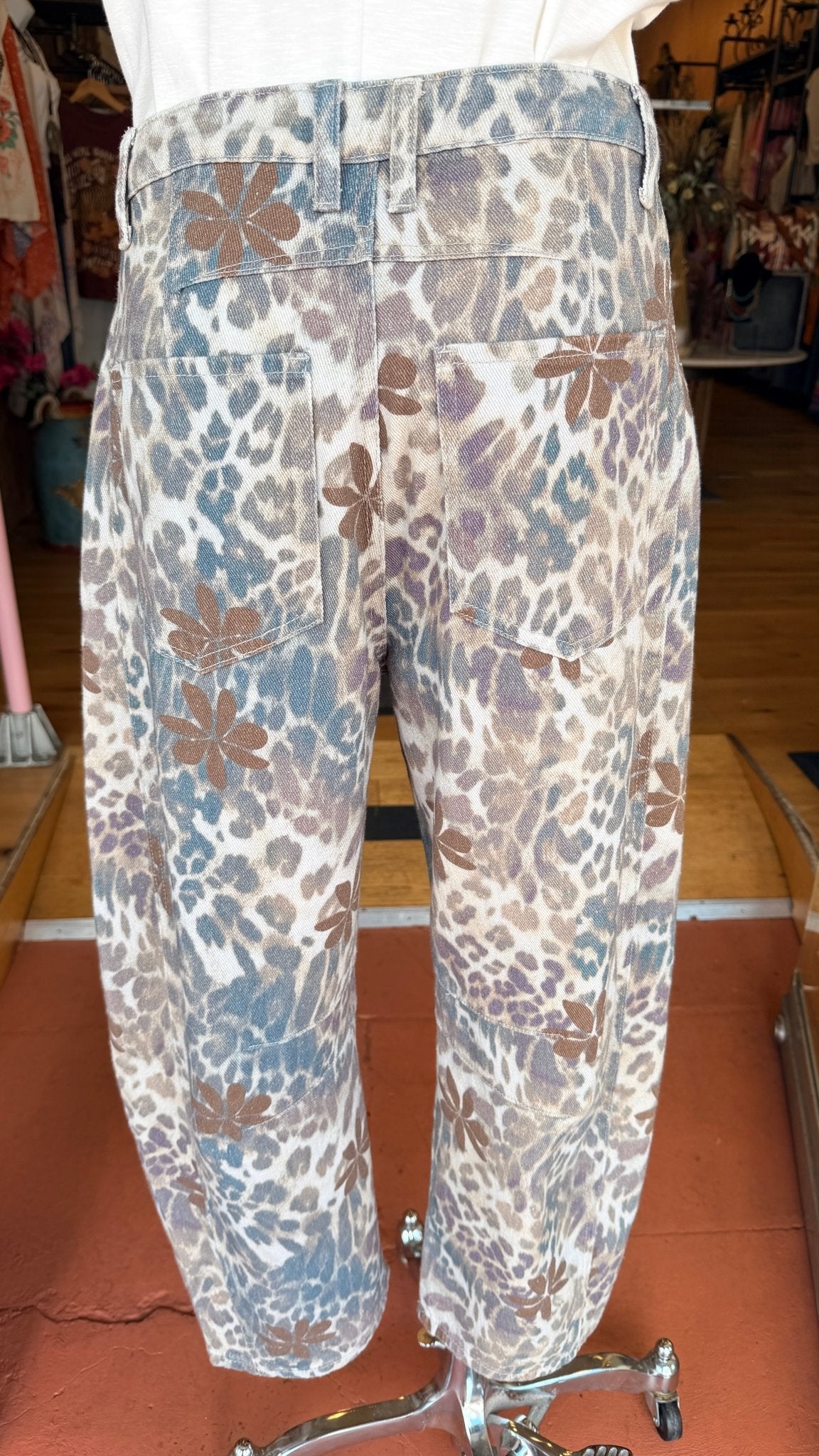 Wildflower Leopard Print Barrel Jeans - Rebecca James Clothing