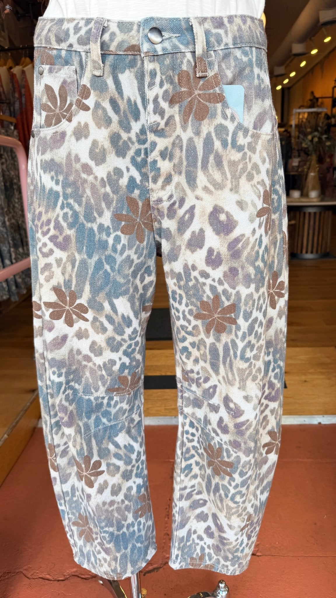 Wildflower Leopard Print Barrel Jeans - Rebecca James Clothing