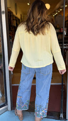 Yellow Lace Up Waffle Knit Top - Rebecca James Clothing